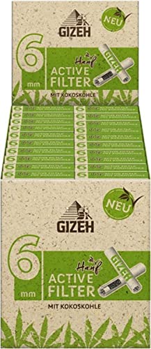 Gizeh Bio Hanf Active Filter mit Aktivkohle, Slim-Format, 6 mm Durchmesser, 10 Stück pro Packung, 2 Boxen (40 Packungen) von Gizeh
