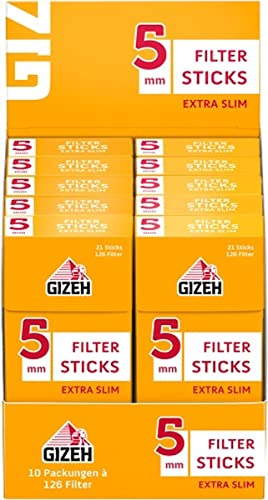 Gizeh Filter Sticks Extra Slim 5,3mm Durchmesser 10 Boxen (100 Packungen/ 12600 Filter) von Gizeh