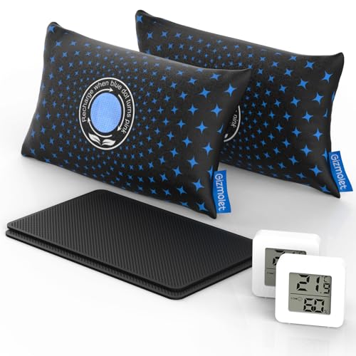 Gizmolet Luftentfeuchter Auto 2×510g, Wiederverwendbar Entfeuchter Auto mit Indikator Anti-Rutsch-Pad Digitales Hygrometer Mikrowellen-regenerierbar Auslaufsicher für Auto Lager Garage Schränke von Gizmolet
