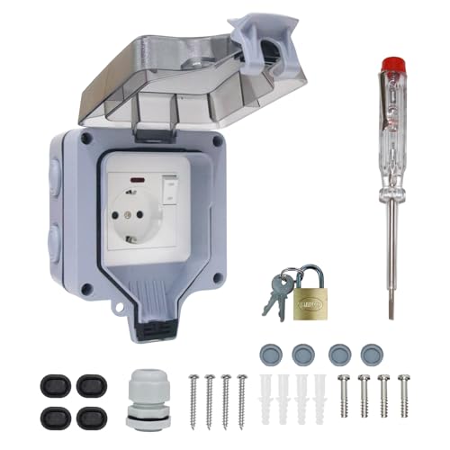 Giznzg Aussensteckdose Wasserdicht, IP66 Außensteckdose Wasserdicht, Außensteckdose Steckdose, Outdoor Steckdose Für Außenbereich, Garten, Staubdicht, Nassraum, Aufputzmontage, Schutzkontakt (EU) von Giznzg
