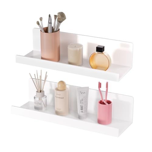 Giznzg Acryl Wandregal, 2 Stück Wandregal Ohne Bohren, 34CM Wandregal Regal Ohne Bohren Duschablage Bücherregal für Wohnzimmer, Badezimmer, Schlafzimmer, Küche (Weiß) von Giznzg