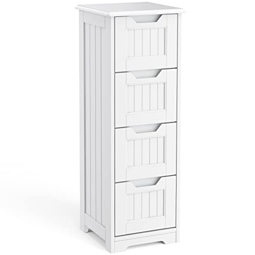 Gizoon Holzkommode für Schlafzimmer mit 4 Schubladen, kleiner Badezimmerschrank freistehend für schmale Stellen, Kommode Holz für Wohnzimmer, Weiß von Gizoon