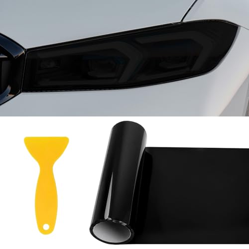 GizuInseti Tönungsfolie Auto Scheinwerfer Rückleuchten Folie 30 * 120Cm, Lampenfolie Folie Für Scheinwerfer Ückleuchten, Schutzfolie Sticker Auto Passgenau Selbstklebende (Tiefschwarz) von GizuInseti