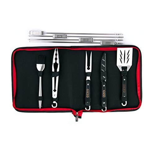 Gizzo Grill 5X Werkzeugset mit Holzgriff + 4 Schiebegrillspieße von Gizzo Grill