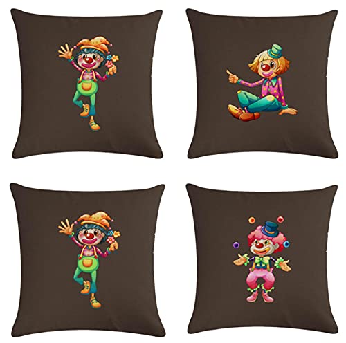 GjbCDWGLA Clown Muster Baumwolle Leinen Quadrat Kissenbezug Set 4 Stück Kissenbezüge 45X45Cm Wohnzimmer Sofa Couch Bett von GjbCDWGLA