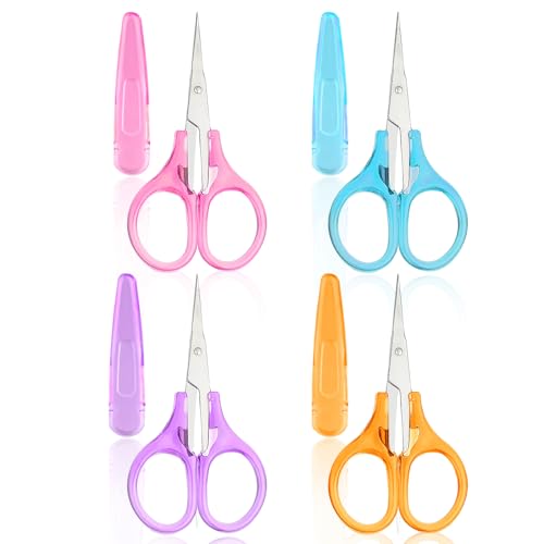 4 Stück Kleine Bastelschere, Sicherheit Schere Kinderschere Papierschere Klingen Schulschere mit Schutzhülle Mini High Precision Details Schere für Papier Schneiden Scrapbooking von Gjinxi