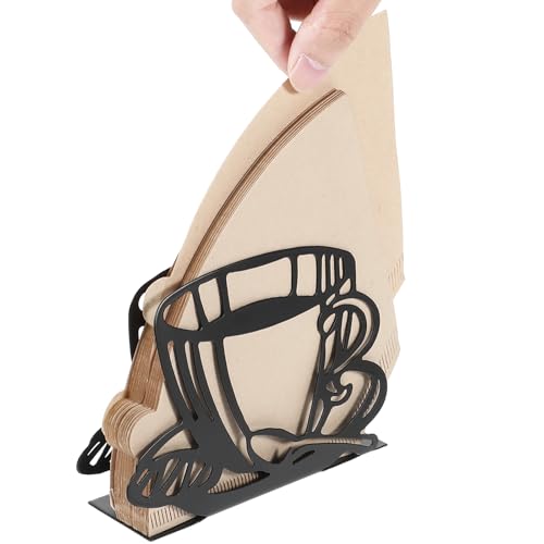 Gjinxi Kaffeefilterhalter – schwarz verzinkter Serviettenhalter, Papierregal und Behälterständer für fächerförmige, T-förmige, quadratische Filter von Gjinxi