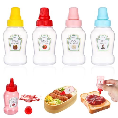 Gjinxi Mini-Ketchup-Flaschen, 23 ml, 4 Stück, kleine Saucenquetschflasche mit Schraubverschluss, nachfüllbare Behälter, Flaschen, tragbare Ketchup-Honig-Salatflaschenspender für Büro, Lunchbox, von Gjinxi