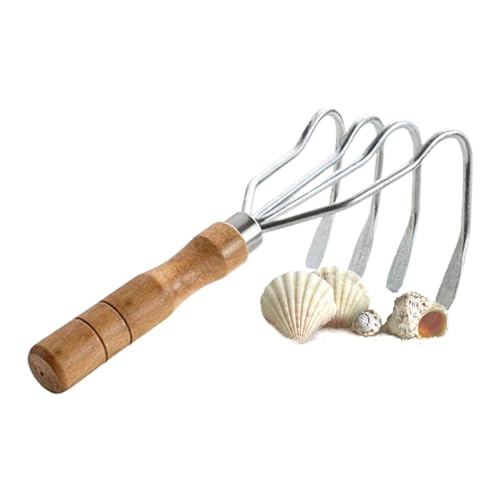 GjnjfdF Gartenhandrechen | Muschelgräber mit Holzgriff,4-Zinken Handmuschelharke Für Garten Farm Landschaftsbau Teich Felsen Muschelsuche Camping von GjnjfdF