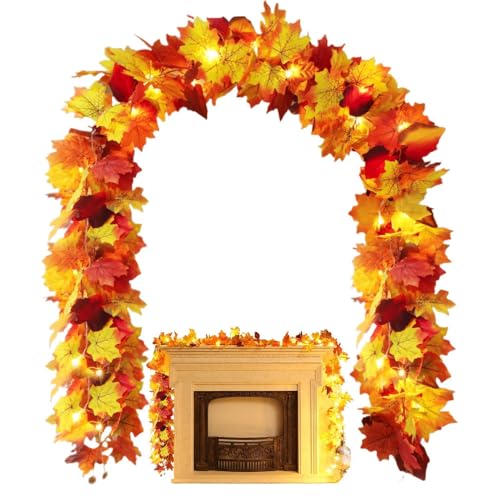 GjnjfdF Herbst Girlande - 175 Cm Herbst Deko Lichterkette - Innen Außen Hochzeit Party Halloween Vordertür Dekoration | Bauernhaus Deko Party Haustür Eingangsbereich Zuhause Kaminsims Tisch Treppe von GjnjfdF