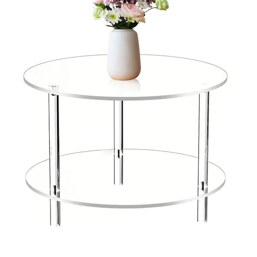 GjnjfdF Runder Couchtisch | 2-Etagen Beistelltisch - Klarer Acryl Nachttisch 40x40x42cm für kleine Räume Wohnung von GjnjfdF