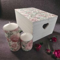 Geschenk-Set Kerzen Große Aufbewahrungsbox Mit Deckel Muttertag Geschenkbox Kerzenständer Kerzenhalter Blumen Rosen von GkFineArtLovers