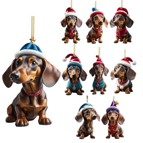 GkgWuxf 9 Stück Dackel Weihnachtsanhänger, 2D Dackel Weihnachten Deko, Acryl-Weihnachtsdackel-Ornamente, Flache Christbaumschmuck Hunde, Weihnachts-Dackel-Set für Auto, Rucksäcke, Türen GkgWuxf 9 Stück Dackel Weihnachtsanhänger, 2D Dackel Weihnachten Deko, Acryl-Weihnachtsdackel-Ornamente, Flache Christbaumschmuck Hunde, Weihnachts-Dackel-Set für Auto, Rucksäcke, Türen von GkgWuxf