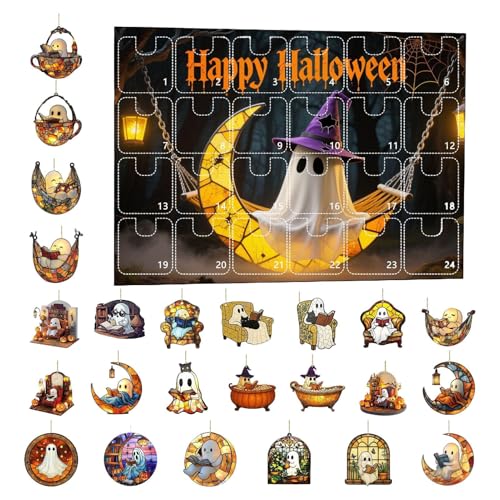 GkgWuxf Halloween Countdown Kalender - 2D Acryl Lese-Geist Halloween Ornamente Set,Tür Baum Deko Für Party 24 Tage Countdown Kalender Für Kinder Erwachsene von GkgWuxf