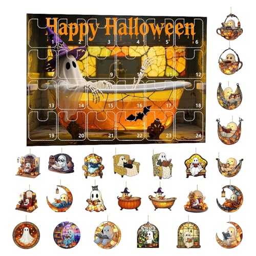 GkgWuxf Halloween Countdown Kalender | 2D Acryl Lese-Geist Halloween Ornamente Set | 24 Türchen Mit Anhängern Für Party Baum Tür Wand Auto Innenspiegel Deko von GkgWuxf