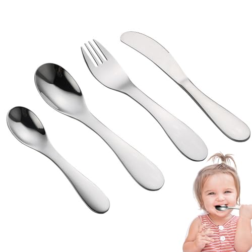 GkgWuxf Kinderbesteck Set - 4 Stück Kindersicheres Essgeschirr für Kinder - Essbesteck Für Kindergarten Unterwegs Snackzeit Zu Hause Und Mädchen von GkgWuxf