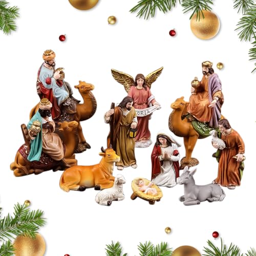 GkgWuxf Krippenfiguren Klein - Religiöse Dekoration Schreibtischstatue | Heilige Familie Desktop Figurine Aus Resin Für Weihnachten,Für Weihnachtskrippe Sammler Kaminbank Bücherregil Fensterbank von GkgWuxf