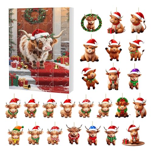 GkgWuxf Kuh Dekoration Countdown Kalender - 24 Tage 2D Acryl Hochlandrind Deko | Cartoon Tier Deko Adventskalender,Für Rucksack Auto Zuhause Wohnheim Kamin Schlafzimmer Wohnzimmer GkgWuxf Kuh Dekoration Countdown Kalender - 24 Tage 2D Acryl Hochlandrind Deko | Cartoon Tier Deko Adventskalender,Für Rucksack Auto Zuhause Wohnheim Kamin Schlafzimmer Wohnzimmer von GkgWuxf