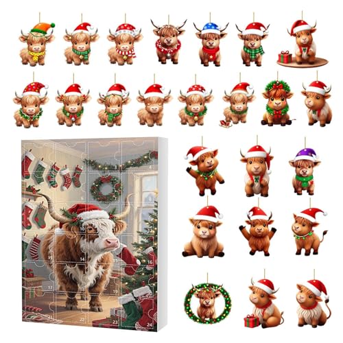 GkgWuxf Kuh Weihnachtskalender Countdown | 2D Acrylic Deko Festtagscountdown - Cartoon Tier Deko Adventskalender - Für Rucksack Auto Zuhause Wohnheim Kamin Schlafzimmer Wohnzimmer von GkgWuxf