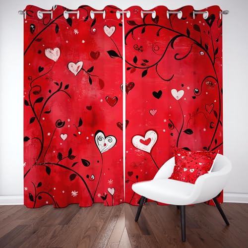 Gklnmcx Abstrakte Blätter Vorhang 175 x 140, Romantisch Liebe Herz Vorhange, Valentinstag Deko Gardinen, 2er Set Verdunklungsvorhang Kälteschutz Thermogardine Blickdicht Curtain Ösen Gklnmcx Abstrakte Blätter Vorhang 175 x 140, Romantisch Liebe Herz Vorhange, Valentinstag Deko Gardinen, 2er Set Verdunklungsvorhang Kälteschutz Thermogardine Blickdicht Curtain Ösen von Gklnmcx