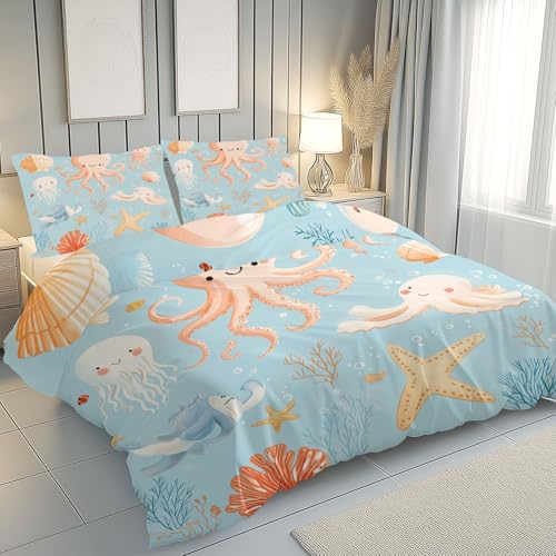 Gklnmcx Bettwäsche Karikatur Octopus 3teilig 200x220 Bettwäsche Set Cartoon Muscheln Meerestier Weich Mikrofaser Bettbezug Nette Unterwasserwelt Mit Reißverschluss Und 2 Kissenbezug 80x80 Gklnmcx Bettwäsche Karikatur Octopus 3teilig 200x220 Bettwäsche Set Cartoon Muscheln Meerestier Weich Mikrofaser Bettbezug Nette Unterwasserwelt Mit Reißverschluss Und 2 Kissenbezug 80x80 von Gklnmcx