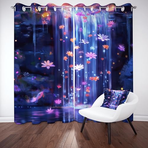 Gklnmcx Floral Wasserfall Vorhang Für Kinderzimmer, Fantasie Dschungel Blumen Verdunklungsvorhang 2er Set, Natur Pflanzen Gardinen Ösen, Wohnzimmer Schlafzimmer, Blackout Vorhange, 137 x 132, 2er Set von Gklnmcx