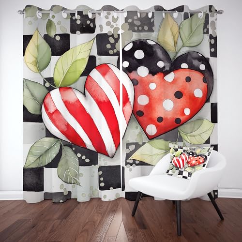 Gklnmcx Liebe Herz Vorhang Für Kinderzimmer, Gestreift Tupfen Verdunklungsvorhang 2er Set, Blätter Kariert Gardinen Ösen, Wohnzimmer Schlafzimmer, Blackout Vorhange, 137 x 132, 2er Set von Gklnmcx