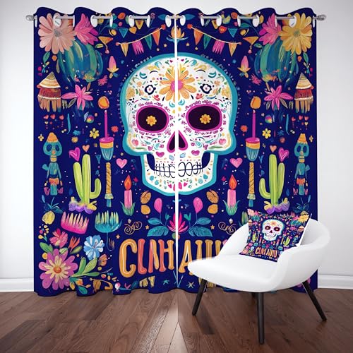 Gklnmcx Mexikanisch Schädel Vorhang Für Kinderzimmer, Floral Totenkopf Verdunklungsvorhang 2er Set, Kaktus Tag Der Toten Gardinen Ösen, Wohnzimmer Schlafzimmer, Blackout Vorhange, 137 x 132, 2er Set Gklnmcx Mexikanisch Schädel Vorhang Für Kinderzimmer, Floral Totenkopf Verdunklungsvorhang 2er Set, Kaktus Tag Der Toten Gardinen Ösen, Wohnzimmer Schlafzimmer, Blackout Vorhange, 137 x 132, 2er Set von Gklnmcx