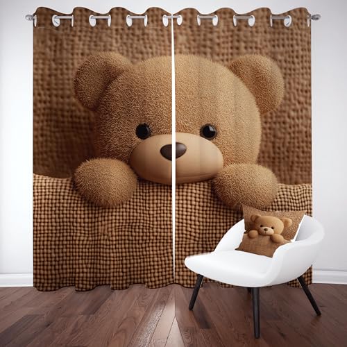 Gklnmcx Niedlich Bärenpuppe Vorhang 175 x 140, Karikatur Bär Vorhange, Nette Cartoon Tiermotiv Gardinen, 2er Set Verdunklungsvorhang Kälteschutz Thermogardine Blickdicht Curtain Ösen von Gklnmcx
