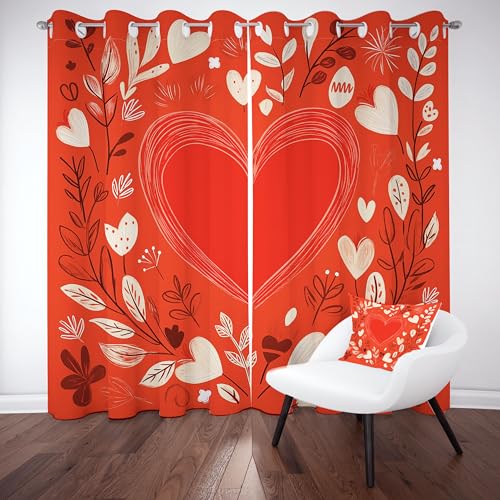 Gklnmcx Romantisch Liebe Herz Vorhang Für Kinderzimmer, Blätter Pflanzen Verdunklungsvorhang 2er Set, Handgezeichnet Gardinen Ösen, Wohnzimmer Schlafzimmer, Blackout Vorhange, 137 x 132, 2er Set Gklnmcx Romantisch Liebe Herz Vorhang Für Kinderzimmer, Blätter Pflanzen Verdunklungsvorhang 2er Set, Handgezeichnet Gardinen Ösen, Wohnzimmer Schlafzimmer, Blackout Vorhange, 137 x 132, 2er Set von Gklnmcx