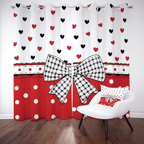 Gklnmcx Schwarz Weiß Kariert Vorhang 175 x 140, Fliege Liebe Herz Vorhange, Tupfen Buffalo Kariert Gardinen, 2er Set Verdunklungsvorhang Kälteschutz Thermogardine Blickdicht Curtain Ösen von Gklnmcx
