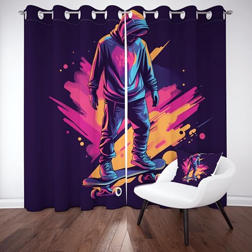 Gklnmcx Skateboard Teen Vorhang 175 x 140, Hip Hop Graffiti Vorhange, Modern Deko Gardinen, 2er Set Verdunklungsvorhang Kälteschutz Thermogardine Blickdicht Curtain Ösen Gklnmcx Skateboard Teen Vorhang 175 x 140, Hip Hop Graffiti Vorhange, Modern Deko Gardinen, 2er Set Verdunklungsvorhang Kälteschutz Thermogardine Blickdicht Curtain Ösen von Gklnmcx