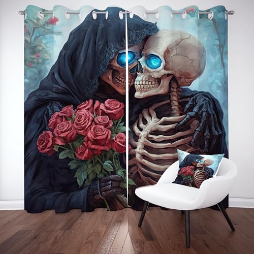 Gklnmcx Totenkopf Vorhang Für Kinderzimmer, Romantisch Partner Skelett Verdunklungsvorhang 2er Set, Vintage Rose Floral Gardinen Ösen, Wohnzimmer Schlafzimmer, Blackout Vorhange, 137 x 132, 2er Set Gklnmcx Totenkopf Vorhang Für Kinderzimmer, Romantisch Partner Skelett Verdunklungsvorhang 2er Set, Vintage Rose Floral Gardinen Ösen, Wohnzimmer Schlafzimmer, Blackout Vorhange, 137 x 132, 2er Set von Gklnmcx