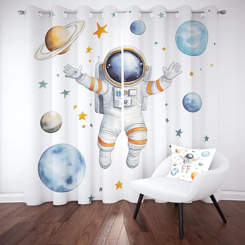 Gklnmcx Universum Planet Vorhang 175 x 140, Weltraum Astronaut Vorhange, Bunt Stern Weltall Gardinen, 2er Set Verdunklungsvorhang Kälteschutz Thermogardine Blickdicht Curtain Ösen von Gklnmcx