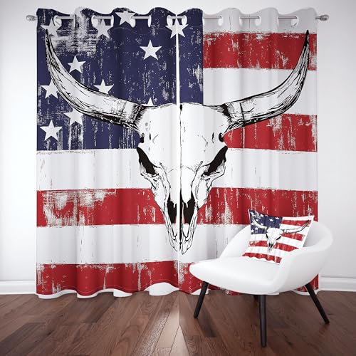 Gklnmcx Vintage Bull-Schädel Vorhang Für Kinderzimmer, Flagge Patriotisch Verdunklungsvorhang 2er Set, Rustikal Bauernhau Gardinen Ösen, Wohnzimmer Schlafzimmer, Blackout Vorhange, 137 x 132, 2er Set Gklnmcx Vintage Bull-Schädel Vorhang Für Kinderzimmer, Flagge Patriotisch Verdunklungsvorhang 2er Set, Rustikal Bauernhau Gardinen Ösen, Wohnzimmer Schlafzimmer, Blackout Vorhange, 137 x 132, 2er Set von Gklnmcx