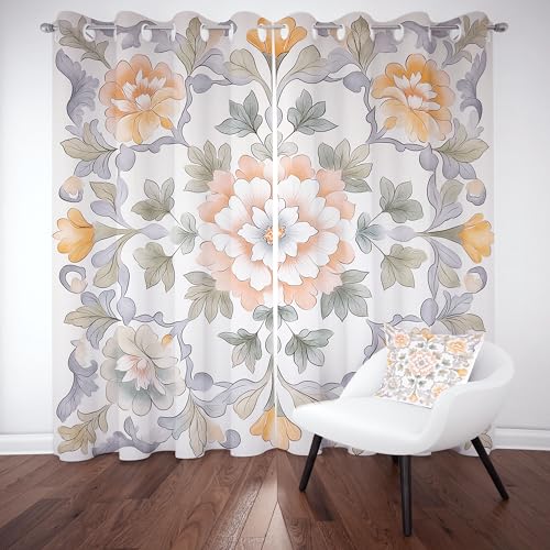 Gklnmcx Vintage Floral Vorhang Für Kinderzimmer, Mehrfarbig Blumen Verdunklungsvorhang 2er Set, Aquarell Geometrie Gardinen Ösen, Wohnzimmer Schlafzimmer, Blackout Vorhange, 137 x 132, 2er Set Gklnmcx Vintage Floral Vorhang Für Kinderzimmer, Mehrfarbig Blumen Verdunklungsvorhang 2er Set, Aquarell Geometrie Gardinen Ösen, Wohnzimmer Schlafzimmer, Blackout Vorhange, 137 x 132, 2er Set von Gklnmcx