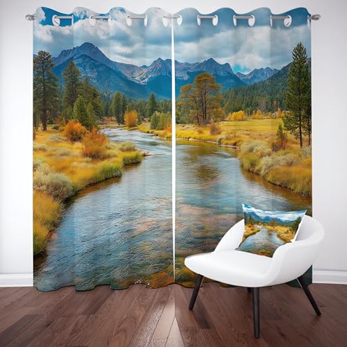 Gklnmcx Wald Berg Landschaft Vorhang Für Kinderzimmer, Natur Fluss Strom Verdunklungsvorhang 2er Set, Bergwald See Gardinen Ösen, Wohnzimmer Schlafzimmer, Blackout Vorhange, 137 x 132, 2er Set Gklnmcx Wald Berg Landschaft Vorhang Für Kinderzimmer, Natur Fluss Strom Verdunklungsvorhang 2er Set, Bergwald See Gardinen Ösen, Wohnzimmer Schlafzimmer, Blackout Vorhange, 137 x 132, 2er Set von Gklnmcx