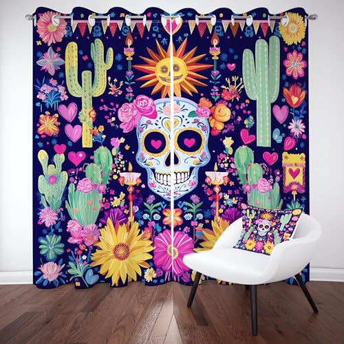 Gklnmcx Zuckerschädel Vorhang Für Kinderzimmer, Kaktus Floral Totenkopf Verdunklungsvorhang 2er Set, Liebe Herz Schädel Gardinen Ösen, Wohnzimmer Schlafzimmer, Blackout Vorhange, 137 x 132, 2er Set Gklnmcx Zuckerschädel Vorhang Für Kinderzimmer, Kaktus Floral Totenkopf Verdunklungsvorhang 2er Set, Liebe Herz Schädel Gardinen Ösen, Wohnzimmer Schlafzimmer, Blackout Vorhange, 137 x 132, 2er Set von Gklnmcx