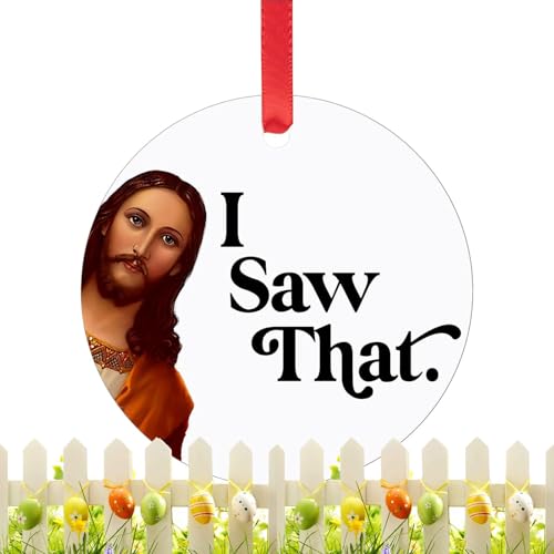 Gkumgwo I Saw That Jesus Ornament – Lustige Keramik-Weihnachtsdekoration, Weihnachtsdekoration, hängende Jesus-Dekorationen mit Umhängeband für Wand, Fenster von Gkumgwo