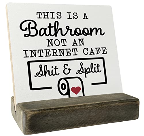Badezimmer-Holzschild, Bauernhaus-Badezimmer-Schild, This Is A Bathroom Not An Internet Café, Plakette mit Holzständer, Badezimmer-Holzschild Geschenk, lustige Toilettenwohnkultur, kleines Holzschild von Gkwa