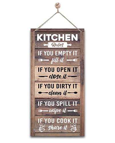 Hanging Kitchen Rules Wood Decor Schild, Rustic Kitchen Wooden Signs, Printed Wood Wall Art Schild, Hanging Wood Sign Kitchen Decor, Funny Farmhouse Kitchen Wall Decor von Gkwa