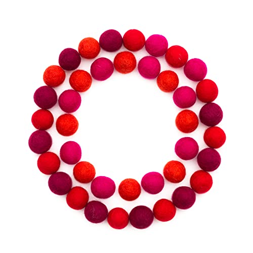 Glaciart One Filzwollbälle, Filz-Pompons (40 Stück), 1,5 cm – 1,5 cm, handgemachte gefilzte rote Farben, Großpackung kleiner Puff zum Filzen und Girlanden von Glaciart One
