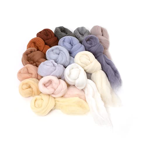 Glaciart One Spinnfaser-Merinowolle, superweich, 16 neutrale Farben (10 g pro Farbe), ungesponnene Roving Wolle zum Filzen und Filzen von Garn, Bastelbedarf von Glaciart One