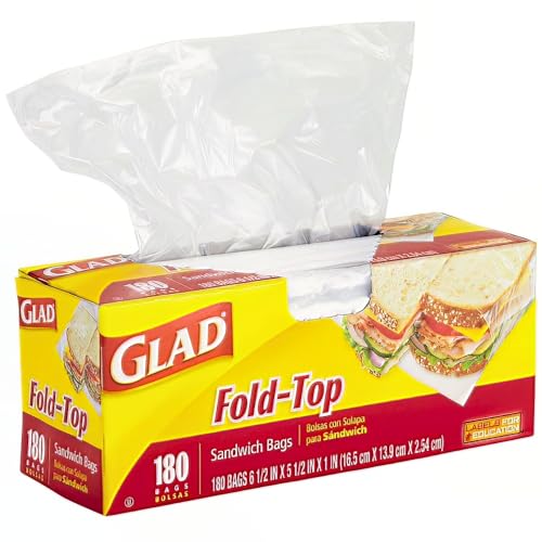 Glad 60771 Sandwichbeutel, faltbar, 16,5 x 13,7 cm, transparent, 180 Stück pro Box von Glad