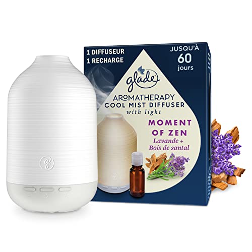 Glade Aromatherapy Duftspender für Nebel mit ätherischen Ölen, Moment of Zen, Lavendel & Sental – 1 Diffusor + 1 Nachfüllpack von Glade