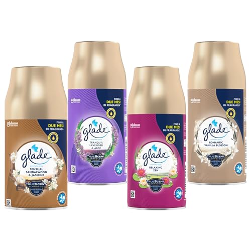 glade Automatic Spray Set 4 Nachfüllpackungen -Lavanda&Gelsomino-Relaxing Zen- Vanilla BLUSSOM- Sandelholz von Glade
