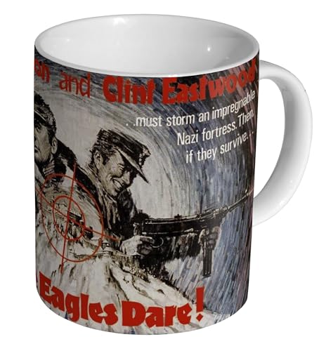 Glades Keramiktasse mit Aufschrift "Where The Eagles Dare Clint Eastwood Richard Burton", 325 ml von Glades