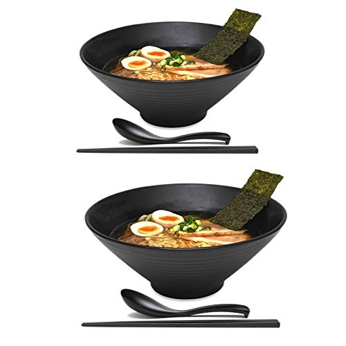 GladyStore Suppenschüssel，Bowl Schussel，Ramen Schüssel，Ramen Nudeln Bowl，Instant Nudeln，Geschirr Set，Schussel Set，Bowl Set，Japanisches Geschirr (Color : Black, Item_Package_Quantity : 2 Sets) von GladyStore