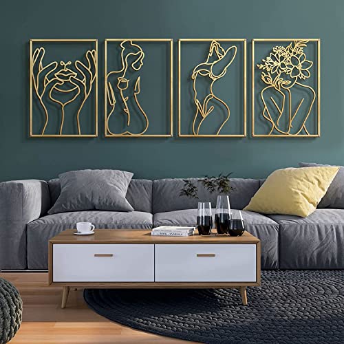 Großes 4er-Pack Gold Wandkunst Dekor, minimalistische Dekoration, einreihige Kunst Wanddekoration, für Küche Schlafzimmer Wohnzimmer (Gold Klassischer Stil, L Größe 22.5x1 Stück) 14 cm von Glamativity