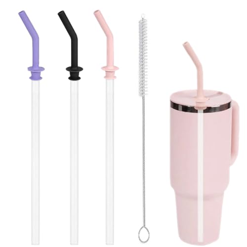 Glamifyr 3 Stück Stanley Cup Strohhalm, Stanley Strohhalm Stanley Cup Zubehör Strohhalm Stanley Straw BPA-Frei Silikon with Stanley 20/30/40 oz Stanley Tumbler, Klare Strohhalme mit Reinigungsbürste von Glamifyr